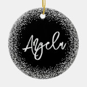 Faux Silver Glitter Black Photo Keramisch Ornament (Voorkant)