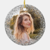 Faux Silver Glitter Black Photo Keramisch Ornament (Achterkant)