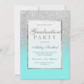 Faux Silver Glitter blauwgroen Graduparty Kaart (Voorkant)