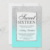 Faux Silver Glitter blauwgroen Sweet 16 Kaart (Voorkant)