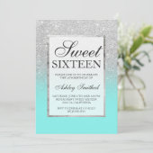 Faux Silver Glitter blauwgroen Sweet 16 Kaart (Staand voorkant)