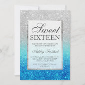Faux Silver Glitter Blue blauwgroen Sweet 16 Kaart (Voorkant)