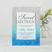 Faux Silver Glitter Blue blauwgroen Sweet 16 Kaart (Staand voorkant)