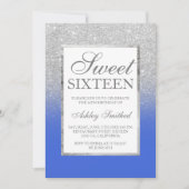 Faux Silver Glitter Blue Eegant Sweet 16 Kaart (Voorkant)