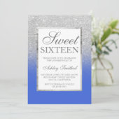 Faux Silver Glitter Blue Eegant Sweet 16 Kaart (Staand voorkant)