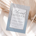 Faux Silver Glitter Blue Eegant Sweet 16 Kaart<br><div class="desc">Een modern,   en elegant faux zilveren glitter douche ombre met een stoffige blauwe kleur block Sweet 16 verjaardagsfeestuitnodiging met en elegant zilver lijst Perfect voor een prinses Sweet sixteen.</div>