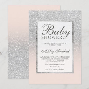 Faux Silver Glitter blush elegant Baby shower Kaart