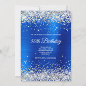 Faux Silver Glitter Bright Blue Satin Ombre Folie Kaart (Voorkant)