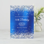 Faux Silver Glitter Bright Blue Satin Ombre Folie Kaart (Staand voorkant)