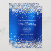 Faux Silver Glitter Bright Blue Satin Ombre Folie Kaart (Voorkant / Achterkant)