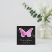 Faux Silver Glitter Butterfly Square visitekaartje (Staand voorkant)