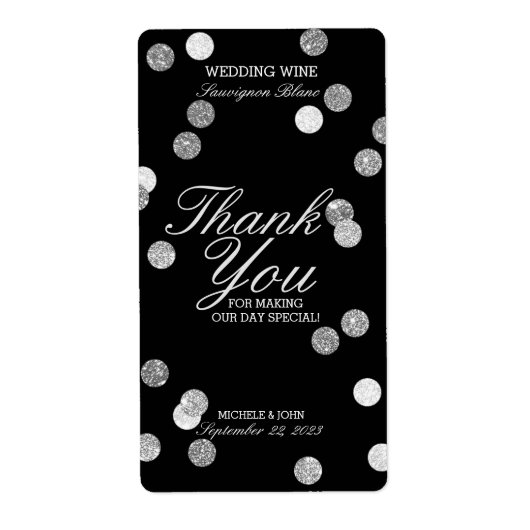 Faux Silver Glitter Confetti Weddenschap Wine Labe Etiket (Voorkant)