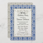 Faux Silver Glitter Damask Floral Pattern Birthday Kaart (Voorkant / Achterkant)