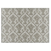 Faux Silver Glitter Damask Floral Pattern Kitchen Snijplank (Voorkant)