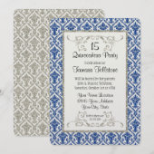 Faux Silver Glitter Damask Quinceanera Party Kaart (Voorkant / Achterkant)