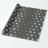 Faux Silver Glitter & Dark Gray Medium Polka Dot Cadeaupapier (Uitgerold)
