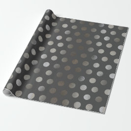 Faux Silver Glitter & Dark Gray Medium Polka Dot Cadeaupapier