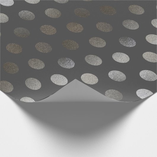 Faux Silver Glitter & Dark Gray Medium Polka Dot Cadeaupapier (Hoek)