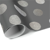 Faux Silver Glitter & Dark Gray Medium Polka Dot Cadeaupapier (Rol Hoek)