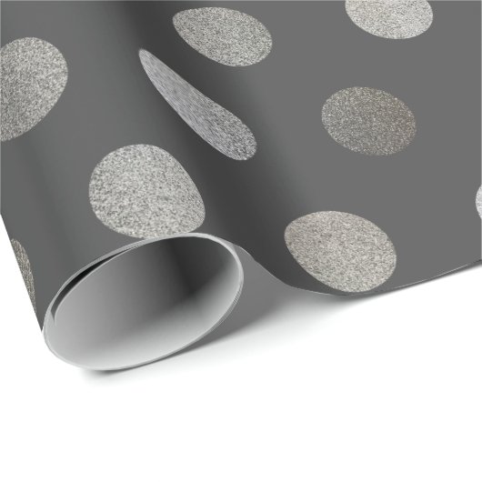 Faux Silver Glitter & Dark Gray Medium Polka Dot Cadeaupapier (Rol Hoek)
