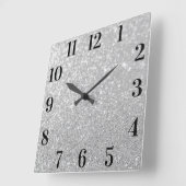 Faux Silver Glitter Elegant Black Numbers Vierkante Klok (Hoek)