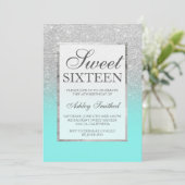 Faux Silver glitter elegant blauwgroen Sweet 16 Kaart (Staand voorkant)