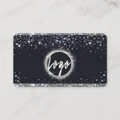 Faux Silver Glitter en Black Elegant QR-code Visitekaartje (Voorkant)