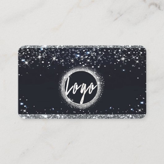 Faux Silver Glitter en Black Elegant QR-code Visitekaartje (Voorkant)