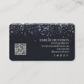 Faux Silver Glitter en Black Elegant QR-code Visitekaartje (Achterkant)