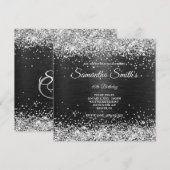 Faux Silver Glitter en Black Folie 40th Birthday Kaart (Voorkant / Achterkant)