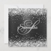 Faux Silver Glitter en Black Folie 40th Birthday Kaart (Achterkant)