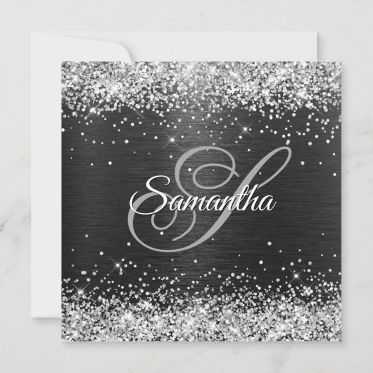 Faux Silver Glitter en Black Folie 40th Birthday Kaart (Achterkant)