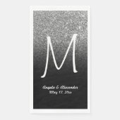 Faux Silver Glitter en Black Ombre Monogram Servet (Voorkant)