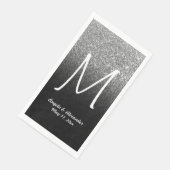 Faux Silver Glitter en Black Ombre Monogram Servet (Hoek)