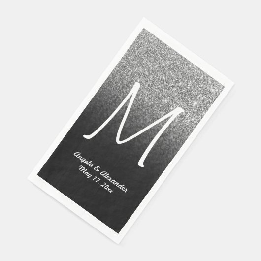 Faux Silver Glitter en Black Ombre Monogram Servet (Hoek)