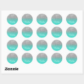 Faux Silver Glitter en Classic Turquoise Gradient Ronde Sticker (Vel)