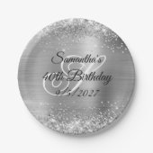 Faux Silver Glitter en Folie 40th Birthday Papieren Bordje (Voorkant)