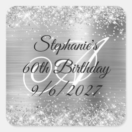 Faux Silver Glitter en Folie 60th Birthday Vierkante Sticker