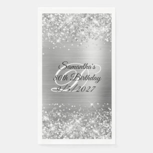 Faux Silver Glitter en Folie 80th Birthday Servet