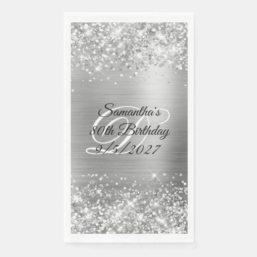 Faux Silver Glitter en Folie 80th Birthday Servet (Voorkant)