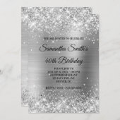 Faux Silver Glitter en Shiny Folie 40th Birthday Kaart (Voorkant / Achterkant)