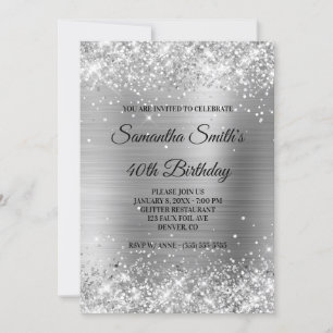 Faux Silver Glitter en Shiny Folie 40th Birthday Kaart