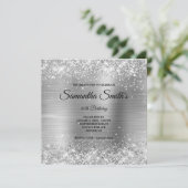 Faux Silver Glitter en Shiny Folie 40th Birthday Kaart (Staand voorkant)