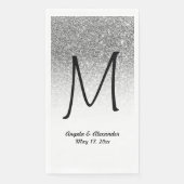Faux Silver Glitter en White Ombre Monogram Servet (Voorkant)