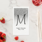 Faux Silver Glitter en White Ombre Monogram Servet (Insitu)