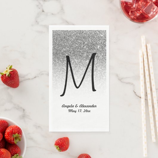 Faux Silver Glitter en White Ombre Monogram Servet (Insitu)