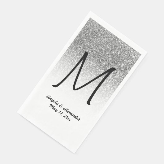 Faux Silver Glitter en White Ombre Monogram Servet (Hoek)