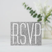 Faux Silver Glitter en White RSVP Briefkaart (Staand voorkant)