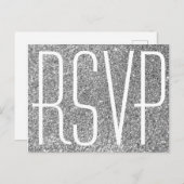 Faux Silver Glitter en White RSVP Briefkaart (Voorkant / Achterkant)