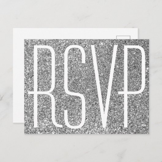 Faux Silver Glitter en White RSVP Briefkaart (Voorkant / Achterkant)
